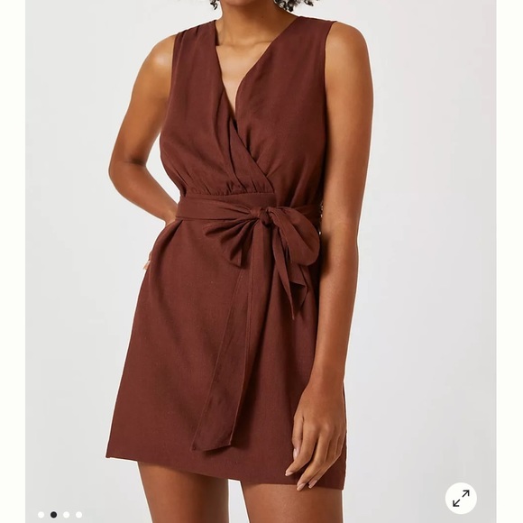 ANTHROPOLOGIE Linen Wrap Mini Dress medium - Picture 3 of 4